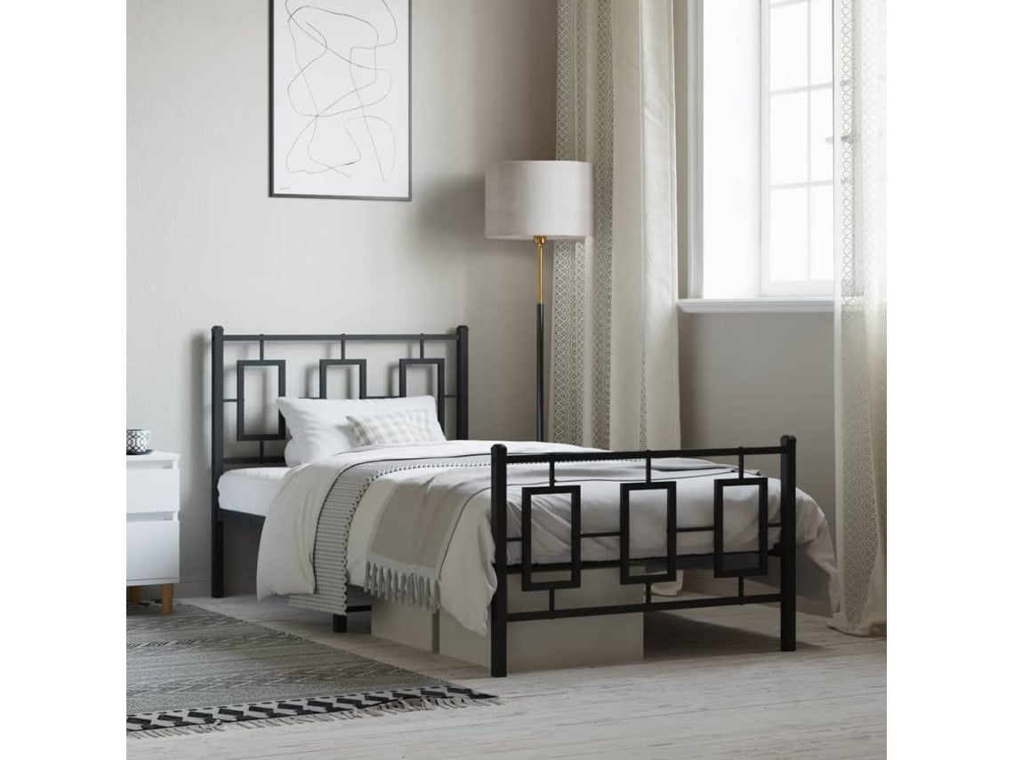 Estructura Cama Sin Colchón Con Estribo Metal Negro 90x200 Cm