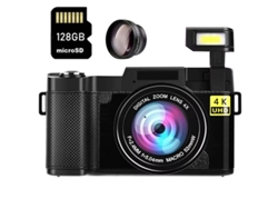 Cámara compacta digital Szsmart R2s 48 MP 4K HD de 3 pulgadas con lente antivibración y zoom, 128 g, color negro