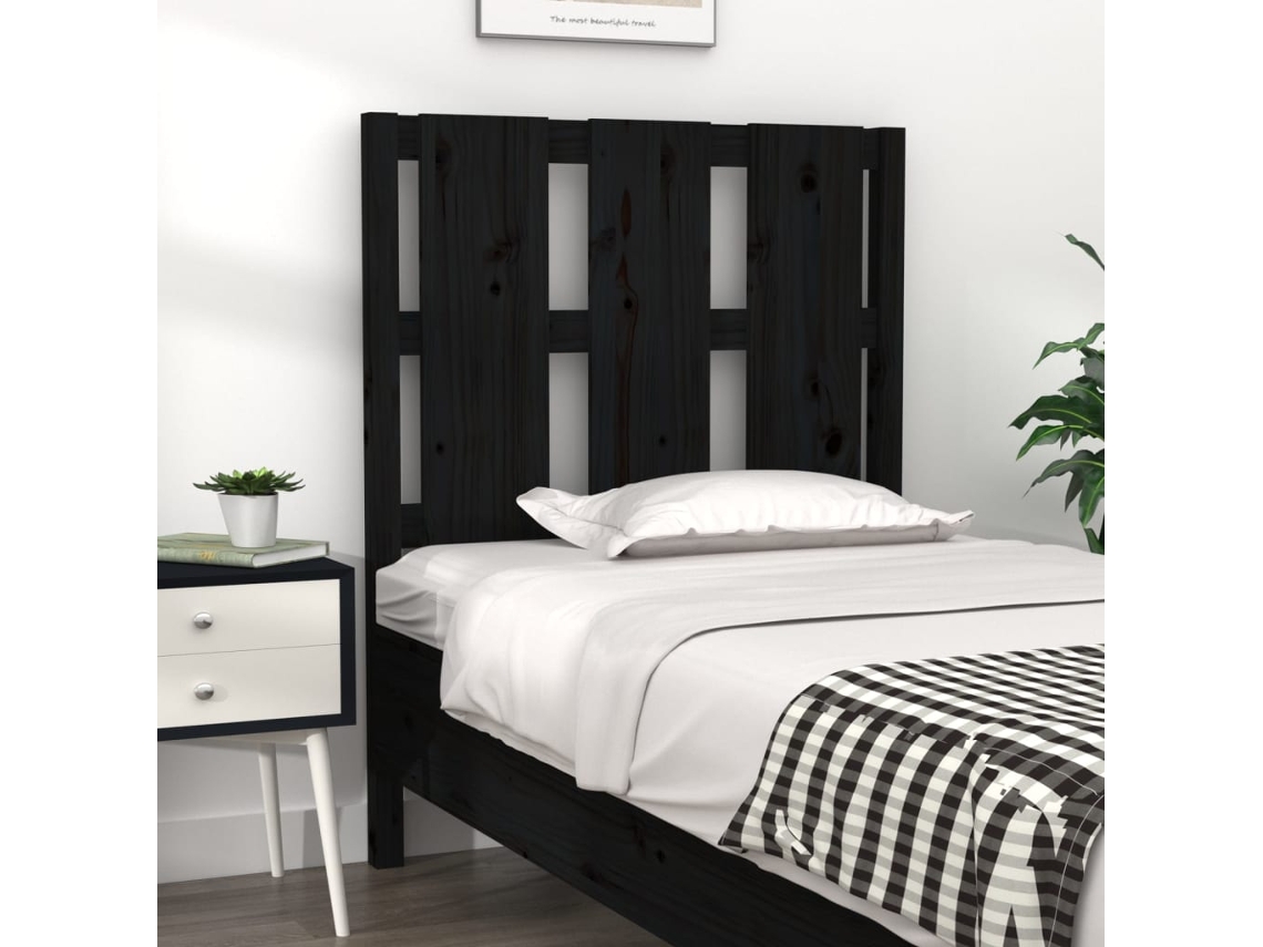 Cabecero De Cama Madera Maciza De Pino Negro 80,5x4x100 Cm