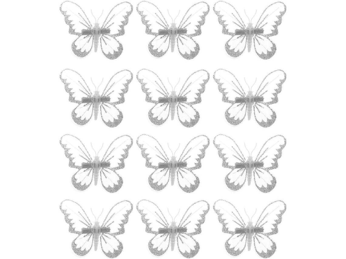12 Adornos Blanco 3d Clips Metálicos Elegantes Resistentes Deformación Decoración Paredes Manualidades Tul