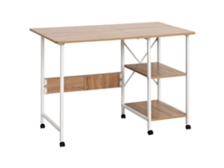 Escritorio plegable, mesa de oficina, escritorio portátil con ruedas, MDF natural, 107 x 55 x 76 cm