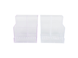 Organizador portátil Rebe de herramientas de uñas transparentes en rosa y morado para salones de belleza.