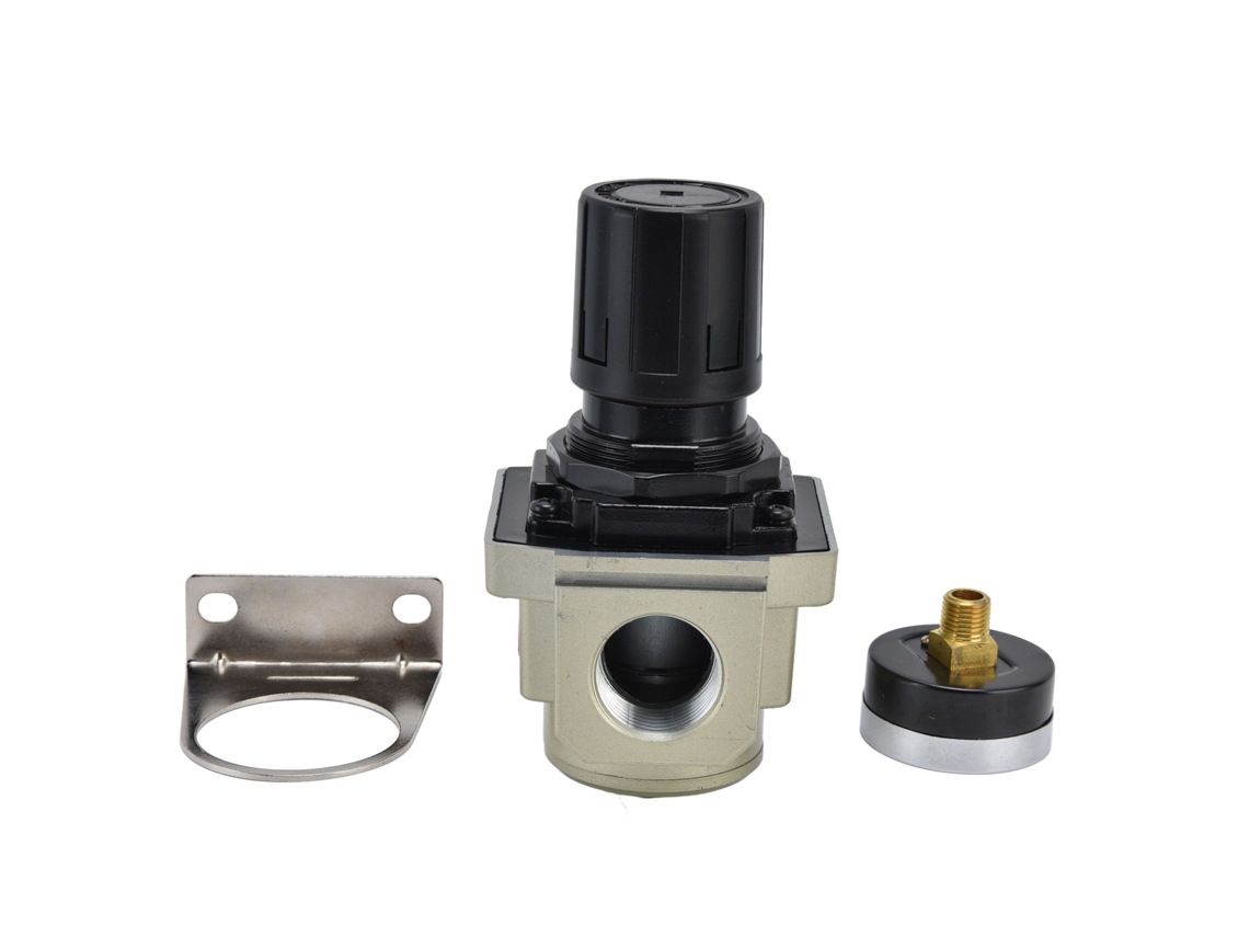 Regulador De Presión De Aire Con Válvula De Seguridad Y Manómetro 0,05-0,8 Mpa Aluminio 3/8 Pulg.