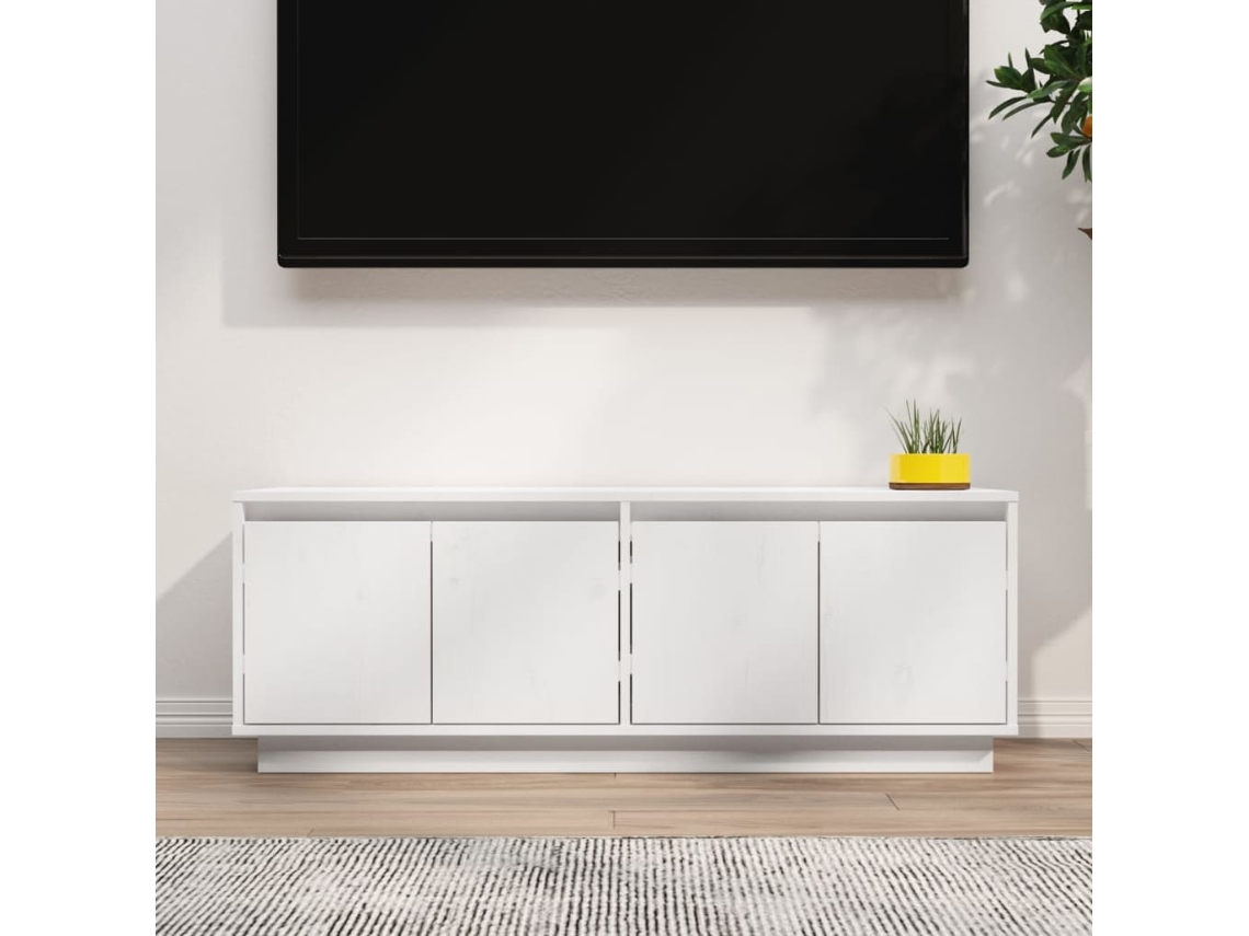 Mueble de Armario Tv 110X34X40 Cm Madera de Pino Maciza Blanco