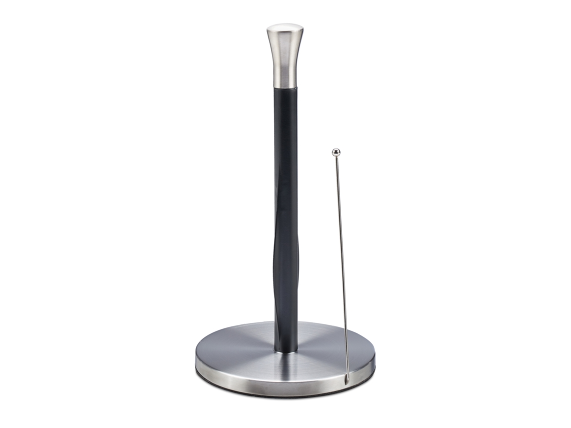 Relaxdays Portarrollos Cocina Vertical, Acero Inoxidable, Soporte Rollos Papel Encimera, 33 X 17 Cm, Plateado/negro