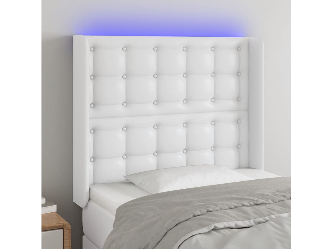 Cabecero De Cama | Panel De Cabecero Con Led Cuero Sintético Blanco 103x16x118/128 Cm