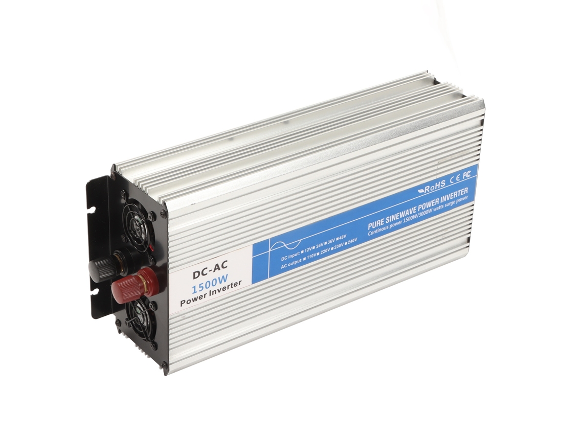 Inversor de potencia de onda sinusoidal pura de 1500 W, 2 tomas de corriente alterna, puerto USB de 5 V 2,1 A, alta conversión, entrada de CC de 12 V.