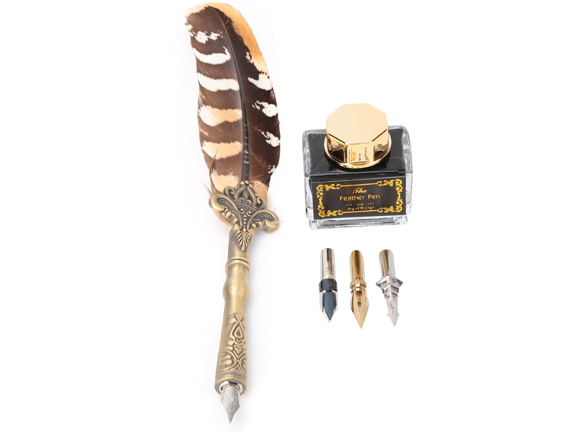 Pluma De Pluma Vintage Plumas Estilográficas Con Botella De Tinta Vacía 3 Puntas Set Regalo De Papelería