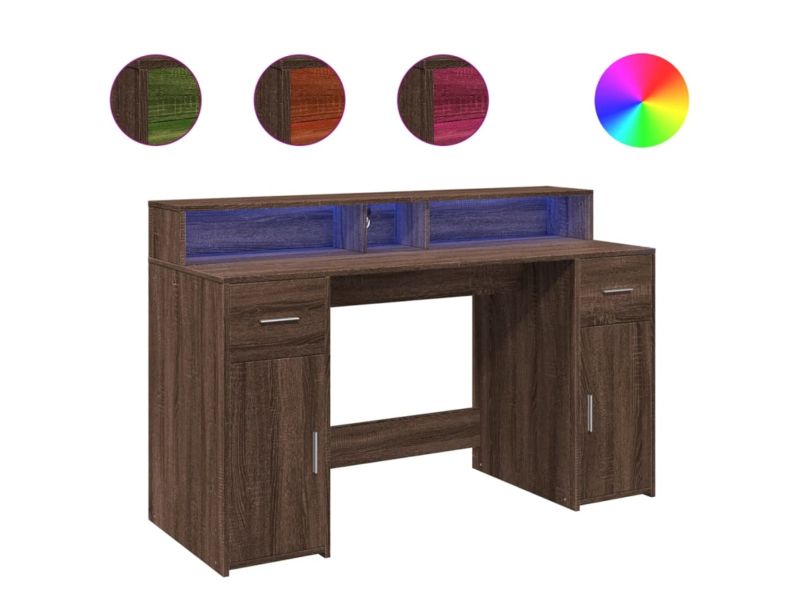Secreter con luces LED, fabricado en madera de roble marrón, MAISON EXCLUSIVE