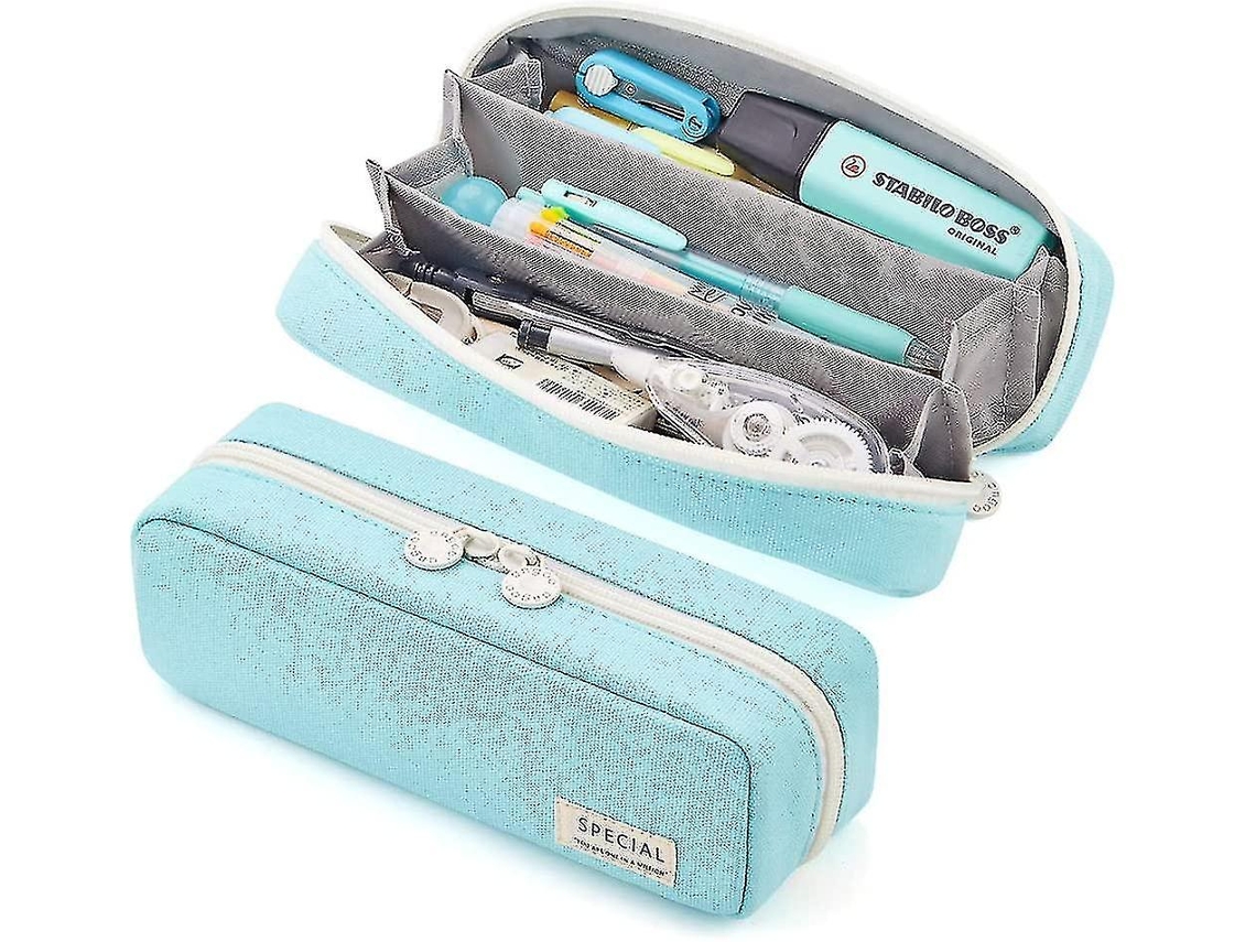 Estuche para lápices, estuche para lápices y artículos de papelería Gusshious Cyan de 2 compartimentos