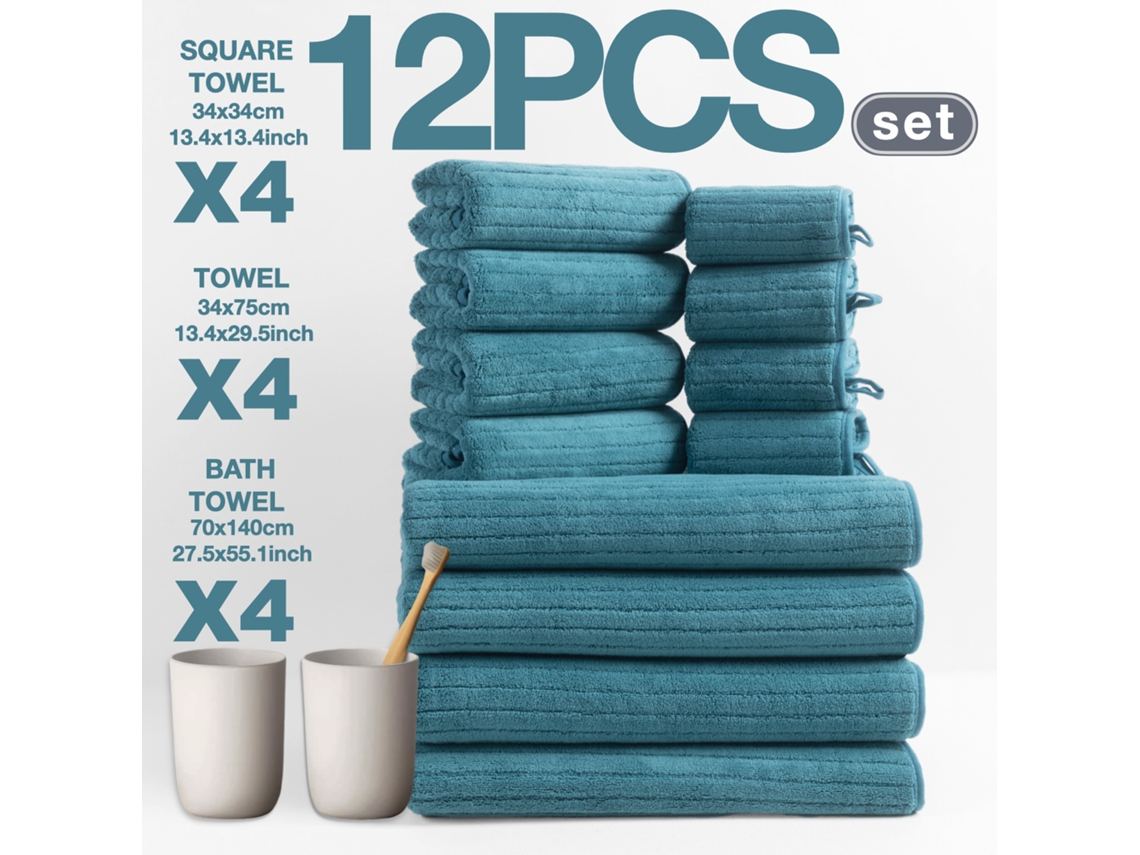 Toalla de baño SIURN de vellón coral a rayas, suave y absorbente, 12 unidades, azul