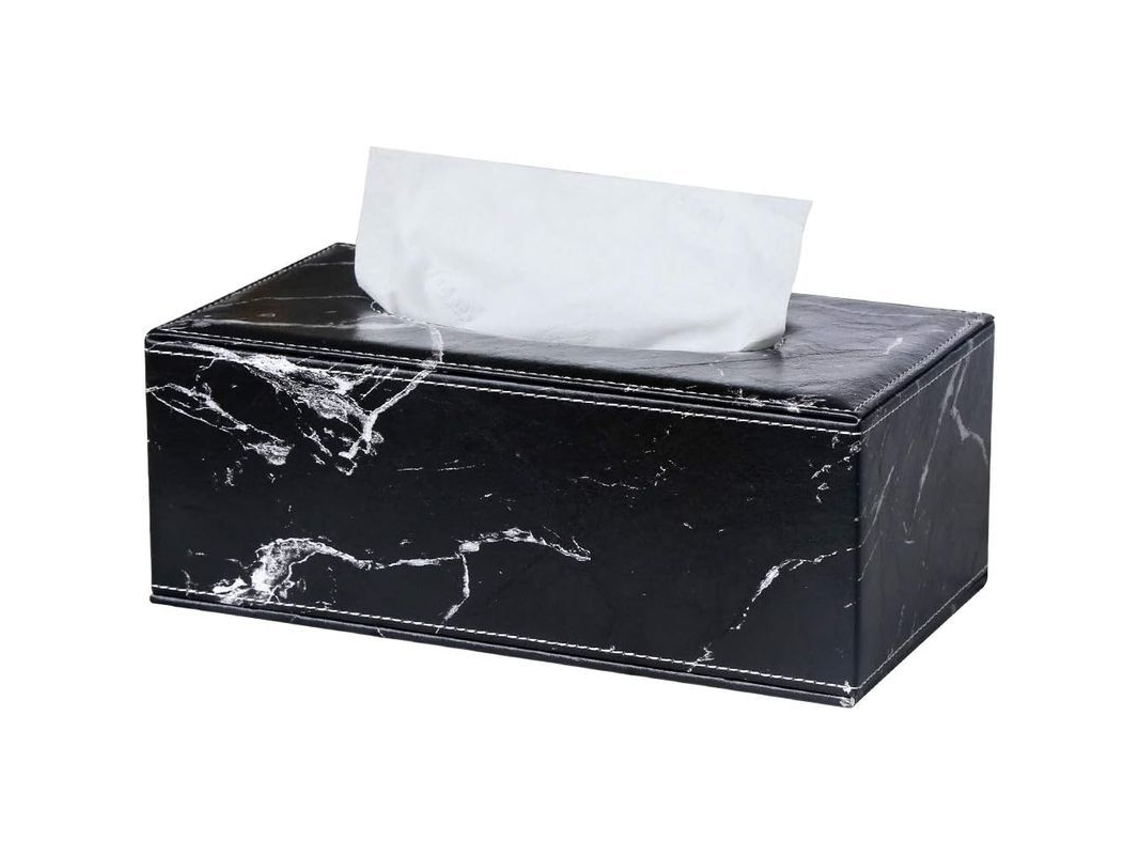 Caja Rectangular De Cuero Para Toallas De Papel (mármol Negro)