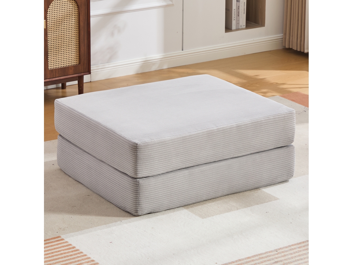 Taburete De Compresión De Pana Con Bloques De Espuma Que Se Transforma En Sillón.