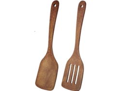 Juego de 2 utensilios de cocina protectores de madera elegante, resistentes al calor, antibacterianos, sin plástico y con una espátula saludable.