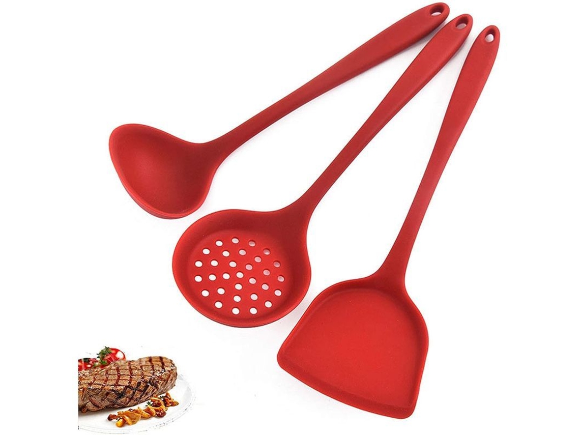 2026da-set De 3 Cucharas Silicona Resistente Al Calor Para Hornear Cocinar Mezclar Herramientas De Cocina (rojo)