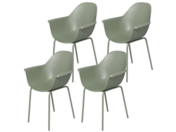 Juego de 4 sillas de jardín de plástico verde y metal, soportan hasta 120 kg, NORTHIO