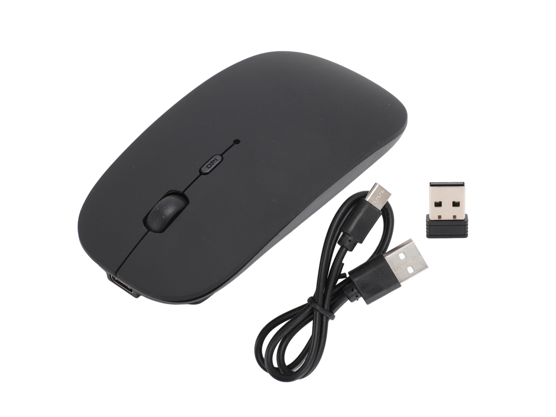 Ratón inalámbrico 2.4G con Bluetooth, modo dual, 3 DPI, silencioso, ergonómico, recargable, negro.