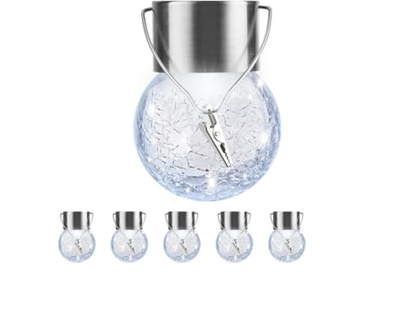 Paquete de 6 luces solares colgantes para exteriores, farol solar impermeable con mango y clip, luces decorativas de bola de vidrio agrietado para de