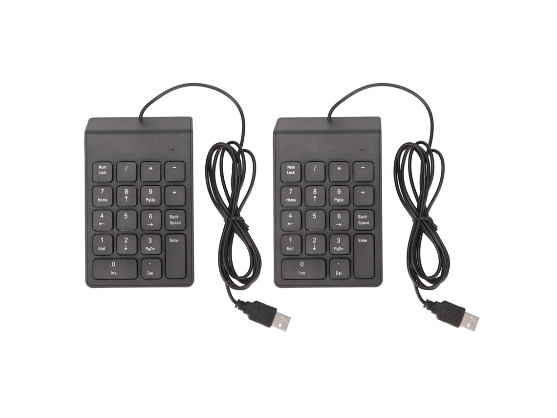Teclado numérico con cable de 18 teclas, ergonómico, USB, Plug and Play, silencioso, para portátil/PC (2 unidades)