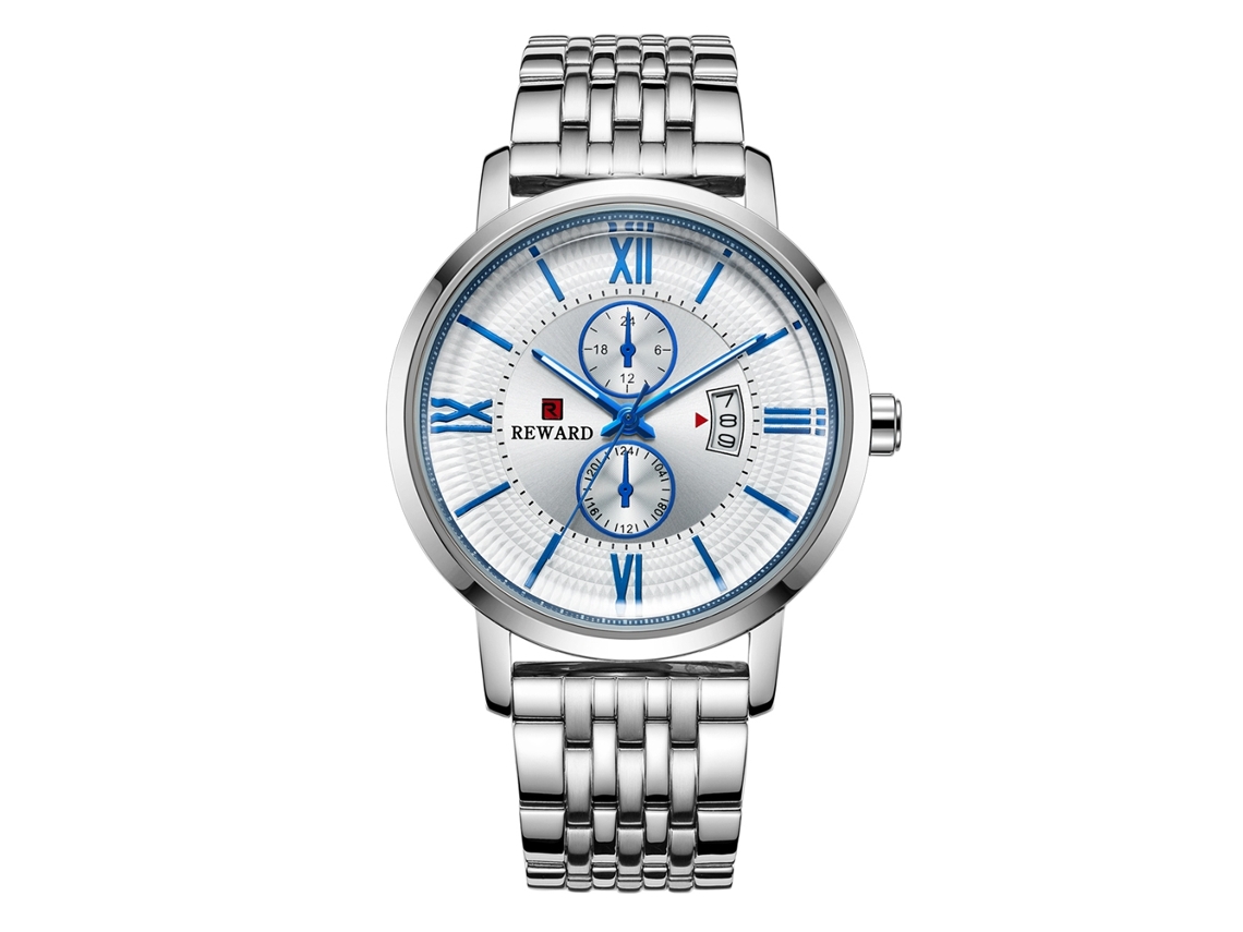 Reloj De Pulsera Informal De Negocios Para Hombre Con Elegante Brazalete De Acero Reward Blanco