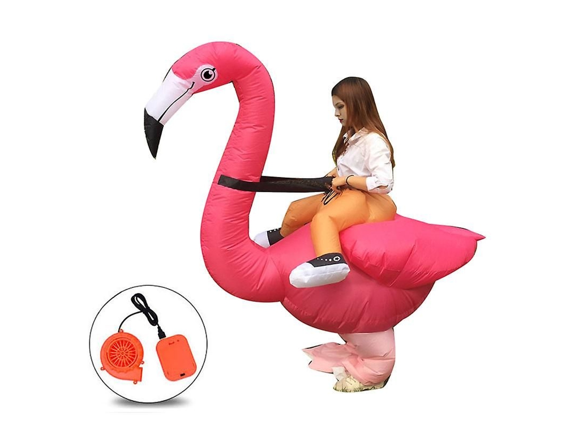 Disfraz flamingo hinchable carnaval y Halloween. Divertido cosplay unisex adulto. Fiesta.