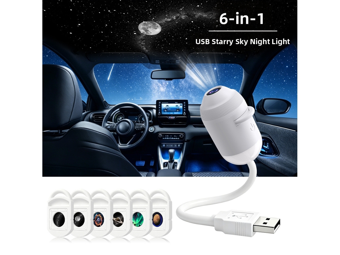 Luz Nocturna De Proyección 2 En 1 Con 6 Láminas Deslizantes, Brillo Ajustable, Usb, Para Coche O Casa Czhhmart