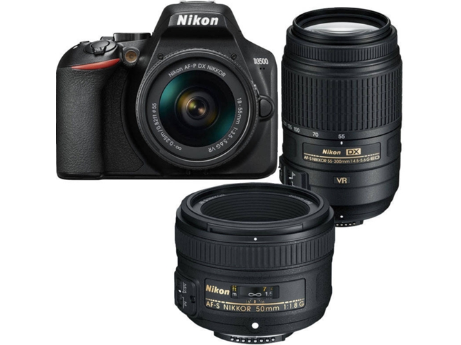 Kit Cámara Réflex NIKON D3500 + AF-P DX 18-55mm VR + AF-S DX 55-300mm G ED VR + AF-S 50mm f/1.8G