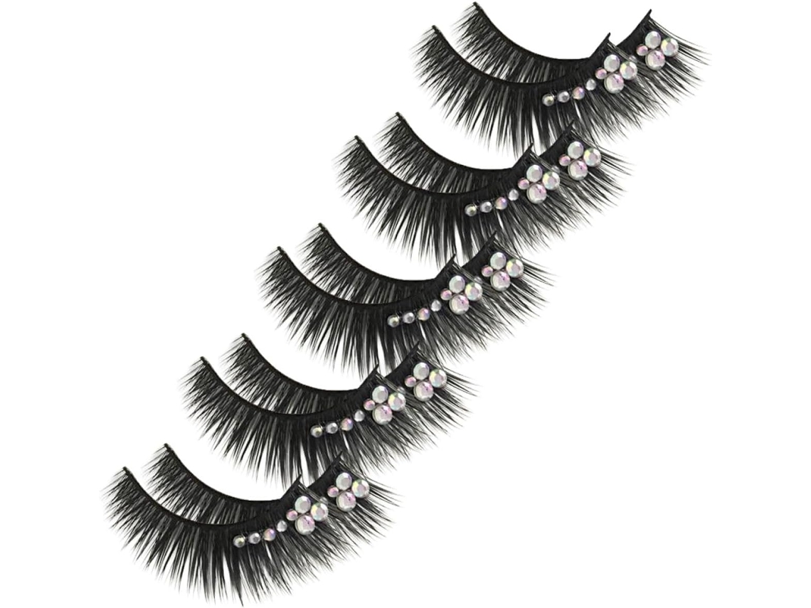 5 Pares De Cílios Postiços Brilhantes Com Diamantes, Extensões Longas E Espessas Para
