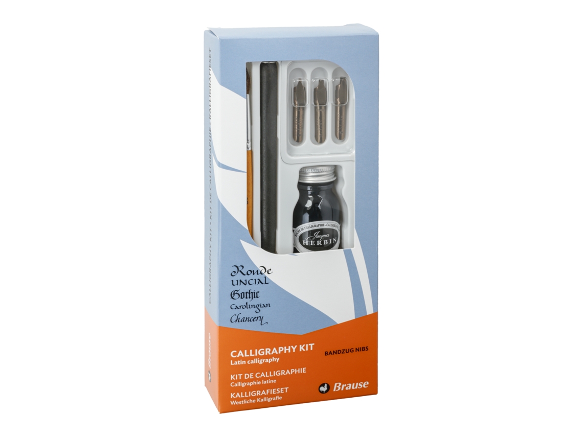 Kit de caligrafía con 1 portaplumillas de madera, 3 plumillas bandzug, 1 pincel y 1 frasco de tinta de caligrafía BRAUSE