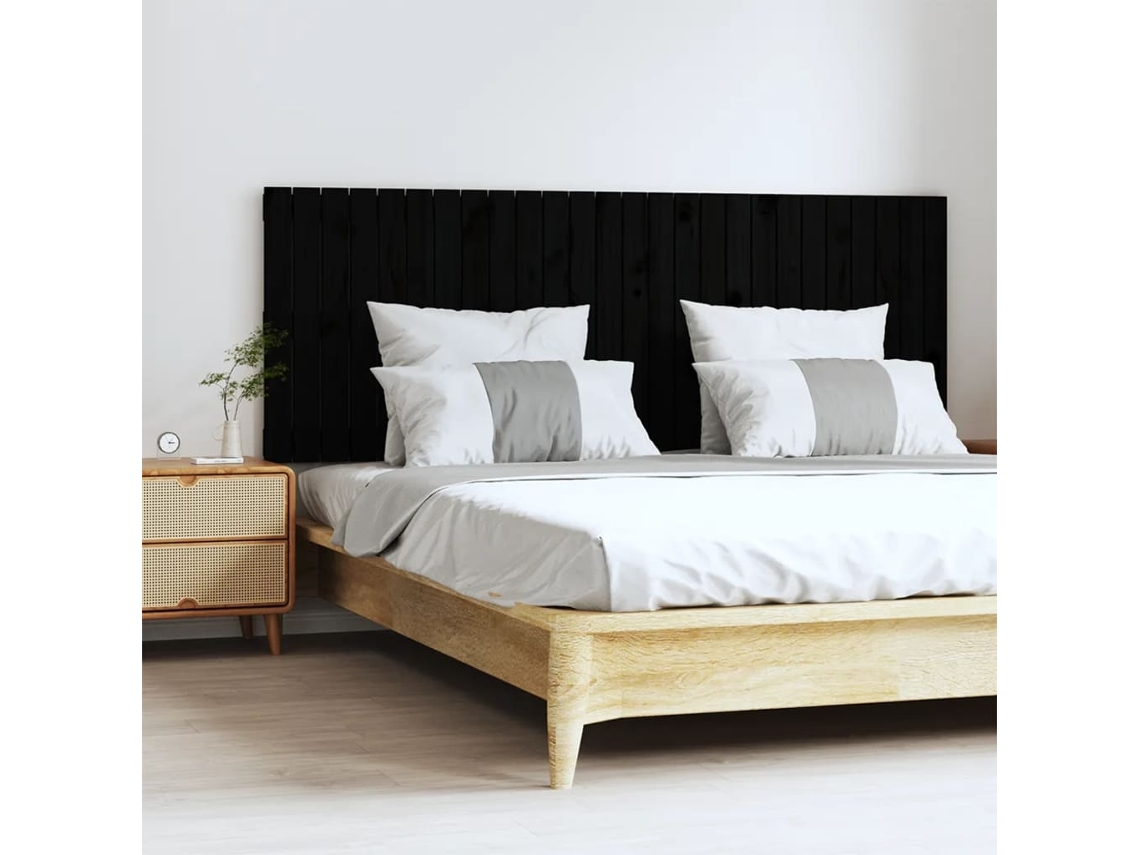 Cabecero De Cama De Pared Madera Maciza Pino Negro 166x3x60 Cm