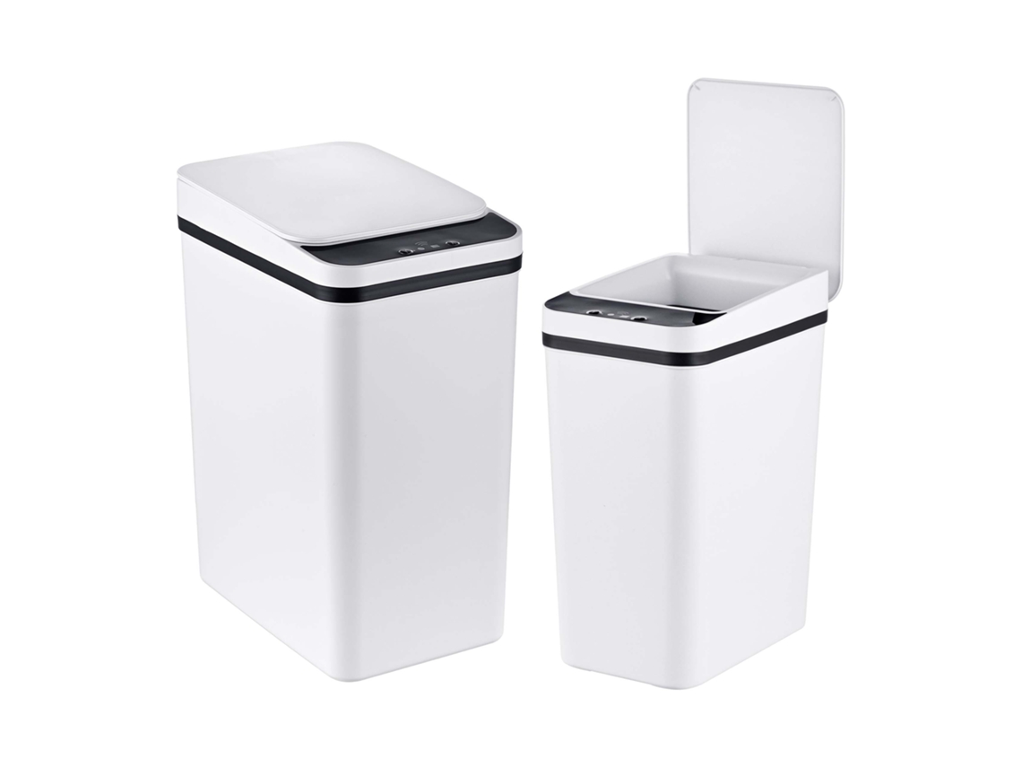 Relaxdays Cubos De Basura Con Sensor, Set 2 (9 L, 15 L), Tapa Automática, Soporte Bolsas, Pp, Cocina, Blanco