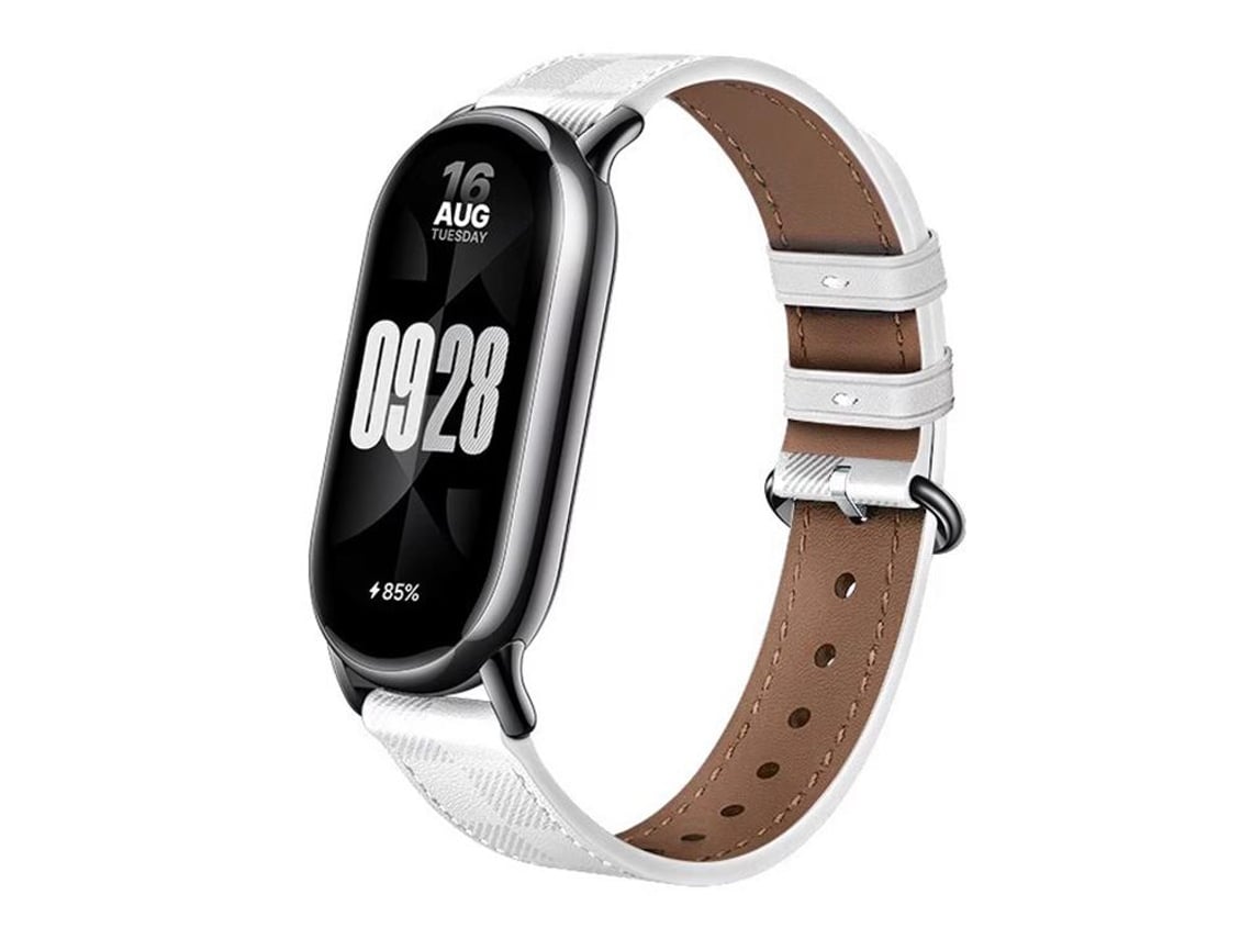 Pulsera para Xiaomi Smart Band 10/9/8 - Piel - Textura a cuadros - Hebilla de acero blanco plateado