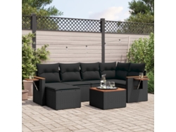 Conjunto de sofá de jardín de 7 piezas con cojines, ratán negro, Dkd Home Decor
