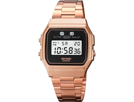 VEANXIN Reloj de pulsera impermeable con alarma semanal y diamantes cuadrados digitales para hombre-oro rosa