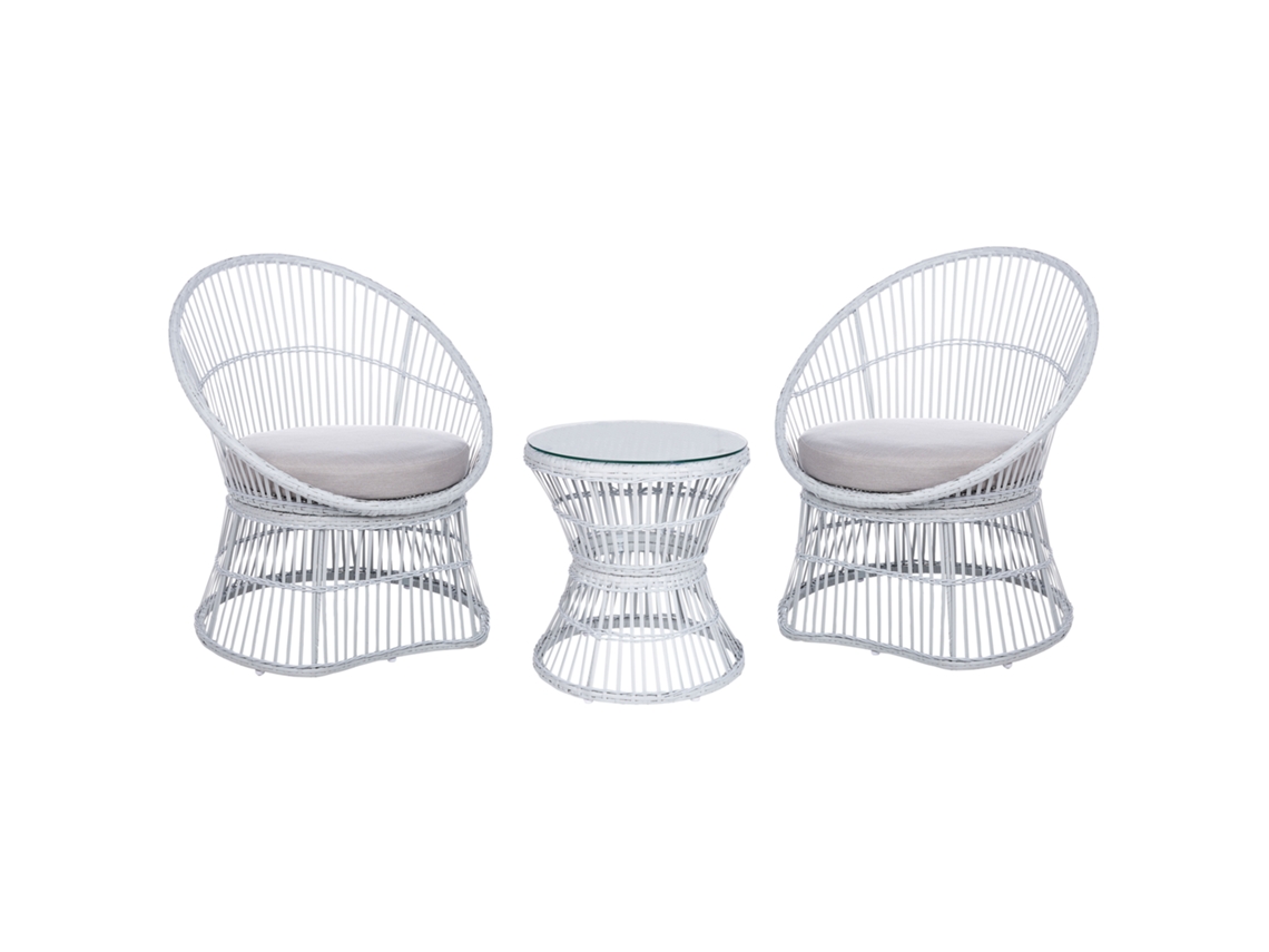 Conjunto de balcón BELIANI Mesyna de Ratán Blanco 64x64x76