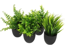 Plantas Artificiales De Bonsái Inoomp, 4 Piezas, Plantas Artificiales En Maceta Hechas De Plástico, Negras, De Aspecto