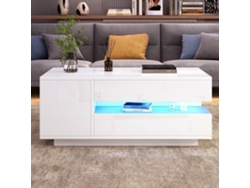 Mesa De Centro Elevable 95x50x40 Cm - Con Led, 1 Cajón, 1 Armario, Almacenamiento Oculto - Blanco