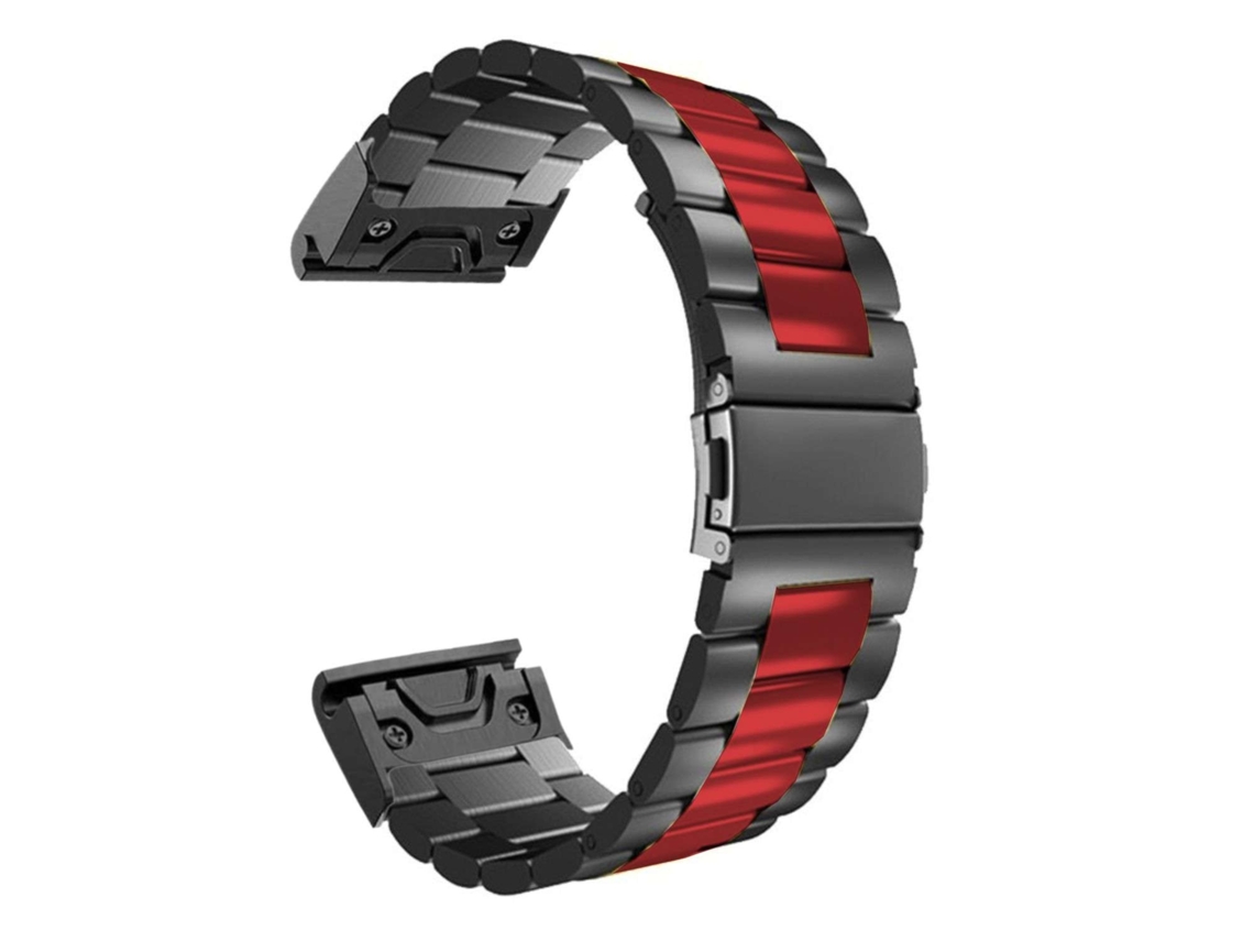Correa Acero Inoxidável Adaptable Negro y Rojo para Garmin Instinct Solar Camo Edition