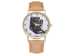 Reloj Analógico De Cuarzo Para Mujer Y Hombre Con Correa De Pu Estilo Clásico (beige)