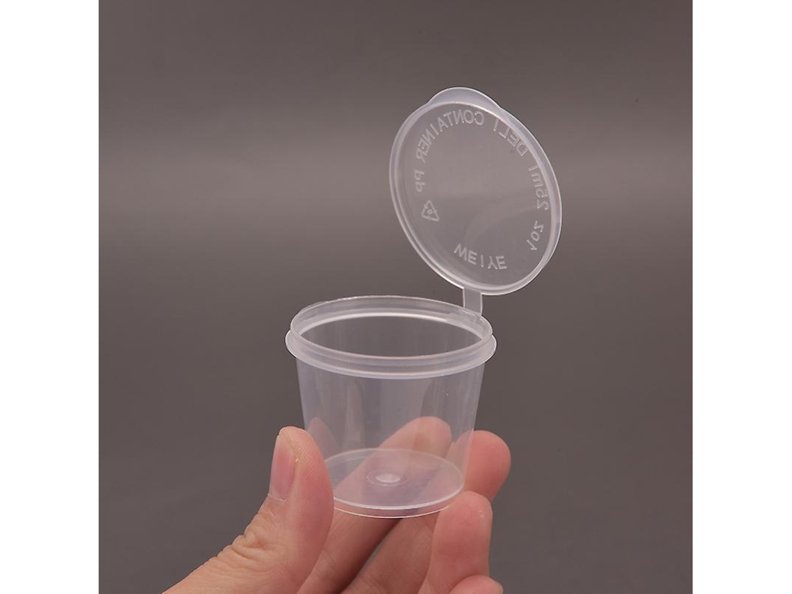 25 Piezas Vasos De Salsa Desechables De Plástico 25ml Contenedores Alimentarios Transparentes Con Tapa Antiderrame Blanco