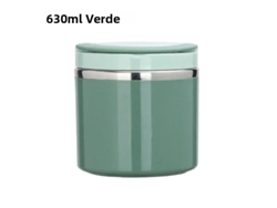 Botella térmica portátil de acero inoxidable con asa (verde, 630 ml) para alimentos.