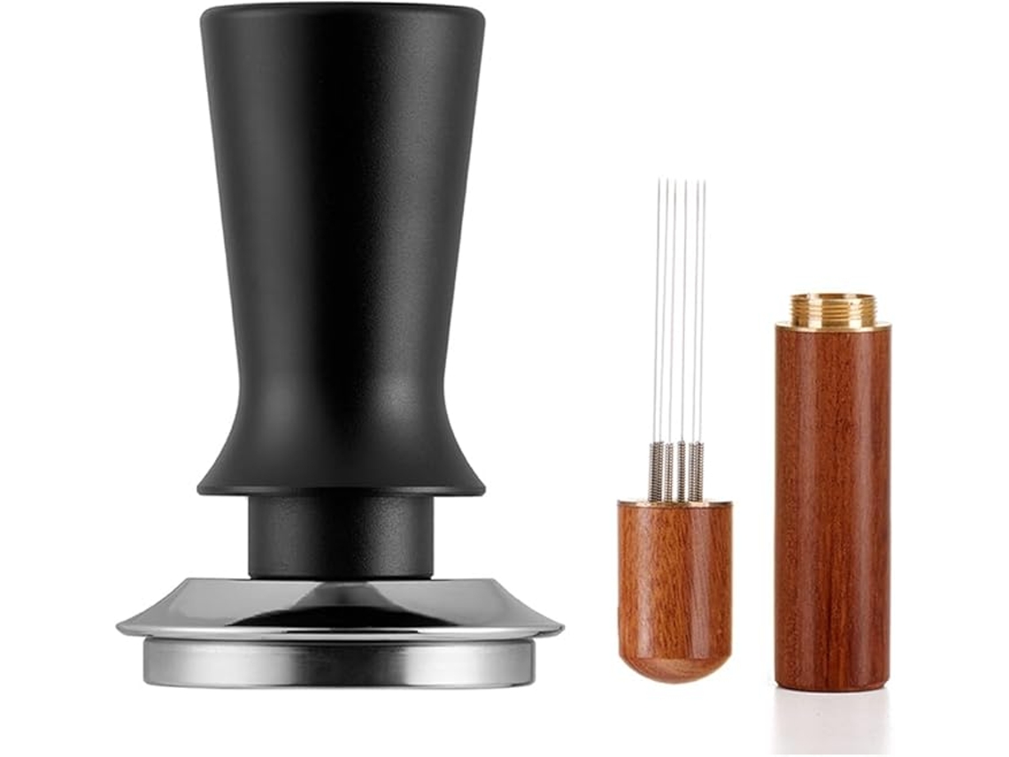 Prensador de espresso de 53 mm con agitador de pasador, base de acero inoxidable 304 con resorte de silicona