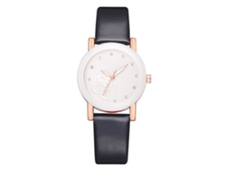 Reloj De Pulsera De Cuarzo Para Mujer Con Diamantes De Imitación Y Estampado Floral, Correa De Piel Sintética Negra Informal.