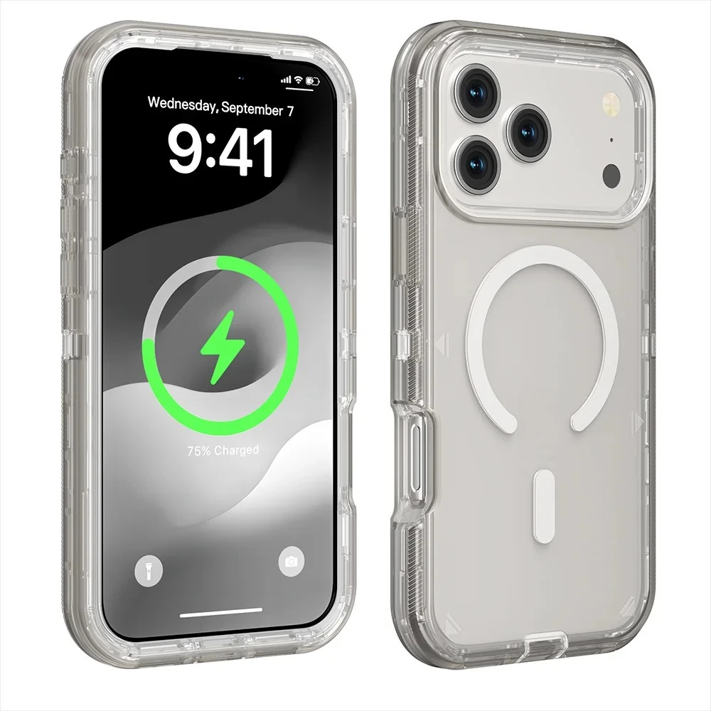 (gris, Iphone 13 Pro) Funda Protectora Transparente Con Carga Inalámbrica Magnética Y Mayor Resistencia A Los Golpes.