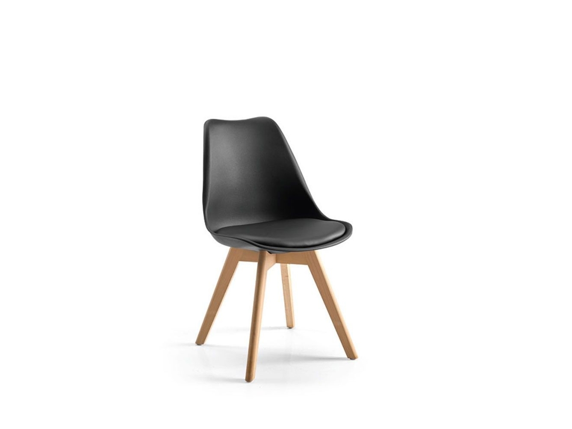 Cadeira de Cozinha Valencia Estilo Nórdico Preta Estofada em Couro Sintético 49x82x55cm FANMUEBLES