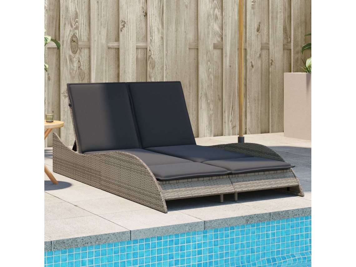 Tumbona con cojines 114x205x73 cm, patas de mimbre gris HARLANV1