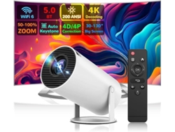 Proyector portátil 4K Mini Proyector Wifi 6 200 ANSI, Bluetooth 5.0 Proyectores, 130 pulgadas, Proyectores giratorios 180 grados