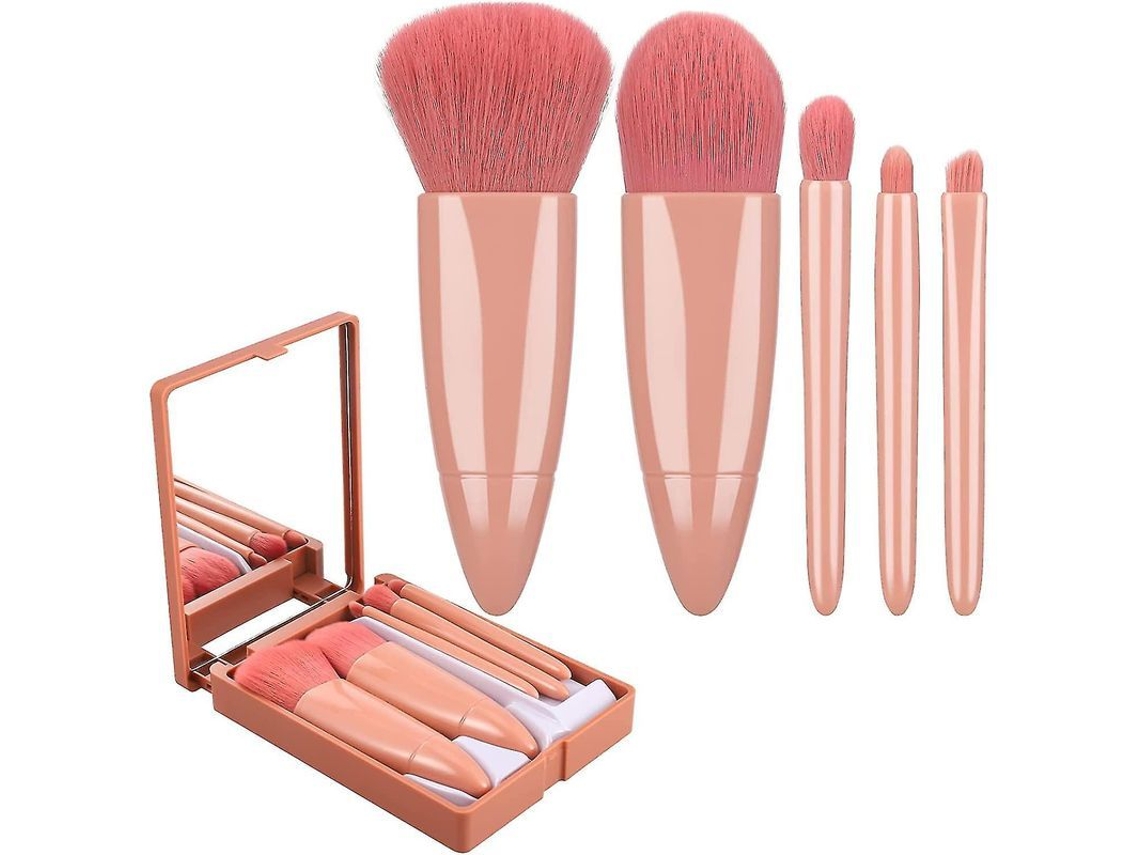 Set De Brochas De Maquillaje Portátiles Con Estuche Y Espejo, 5 Piezas Profesionales.