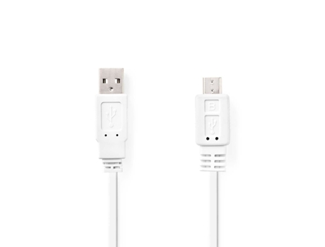 Cable USB USB 2.0 USB-A macho USB Micro B macho 480Mbps Niquelado 1,00m Piso PVC Blanco Bolsa de plastico NEDIS