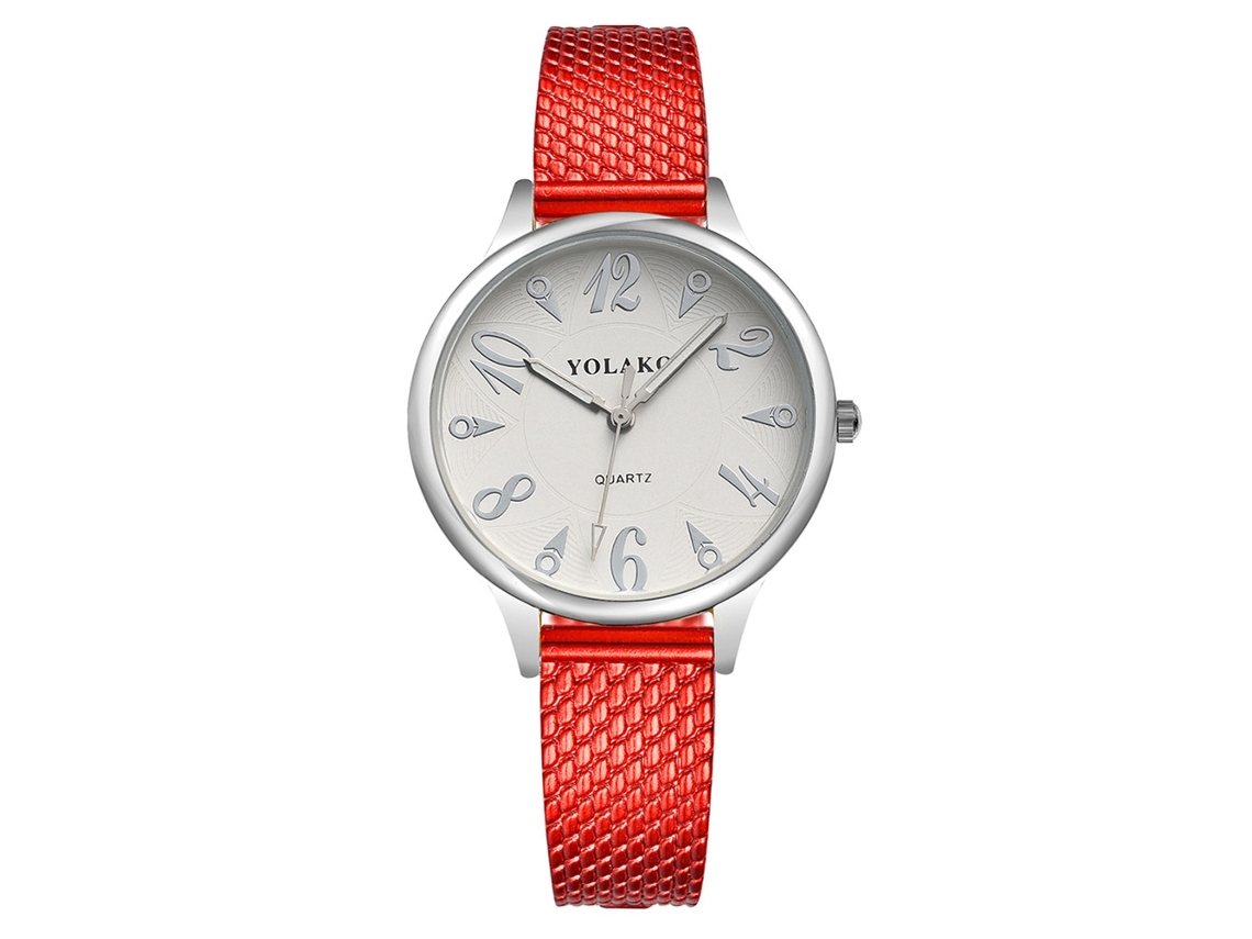 Reloj De Pulsera De Cuarzo Para Mujer Con Correa De Plástico, Estilo Casual, Rojo.